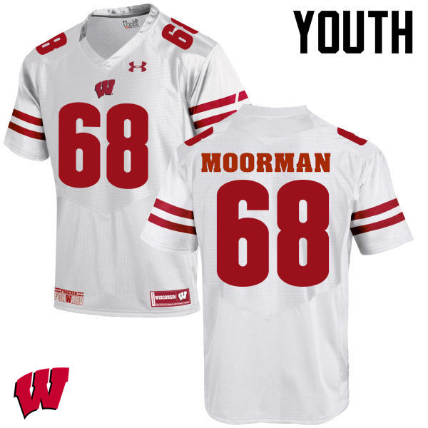 Wisconsin Badgers Youth #68 David Moorman NCAA Under Armour Authentic White College Stitched Football Jersey CD40E02RJ
